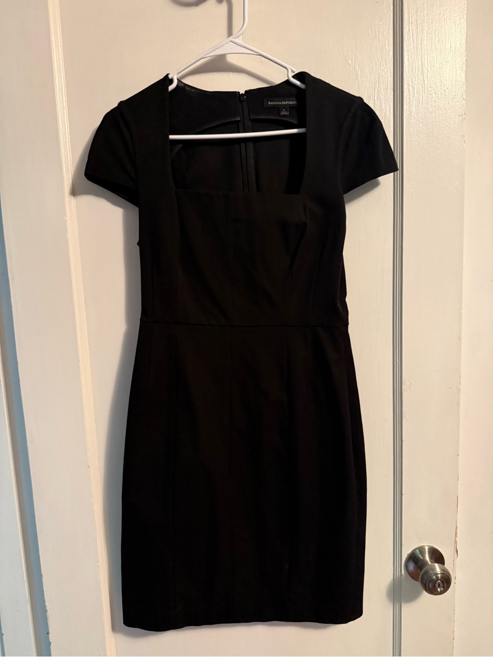 Banana Republic Black Square-Neck Sheath Dress with Cap Sleeves